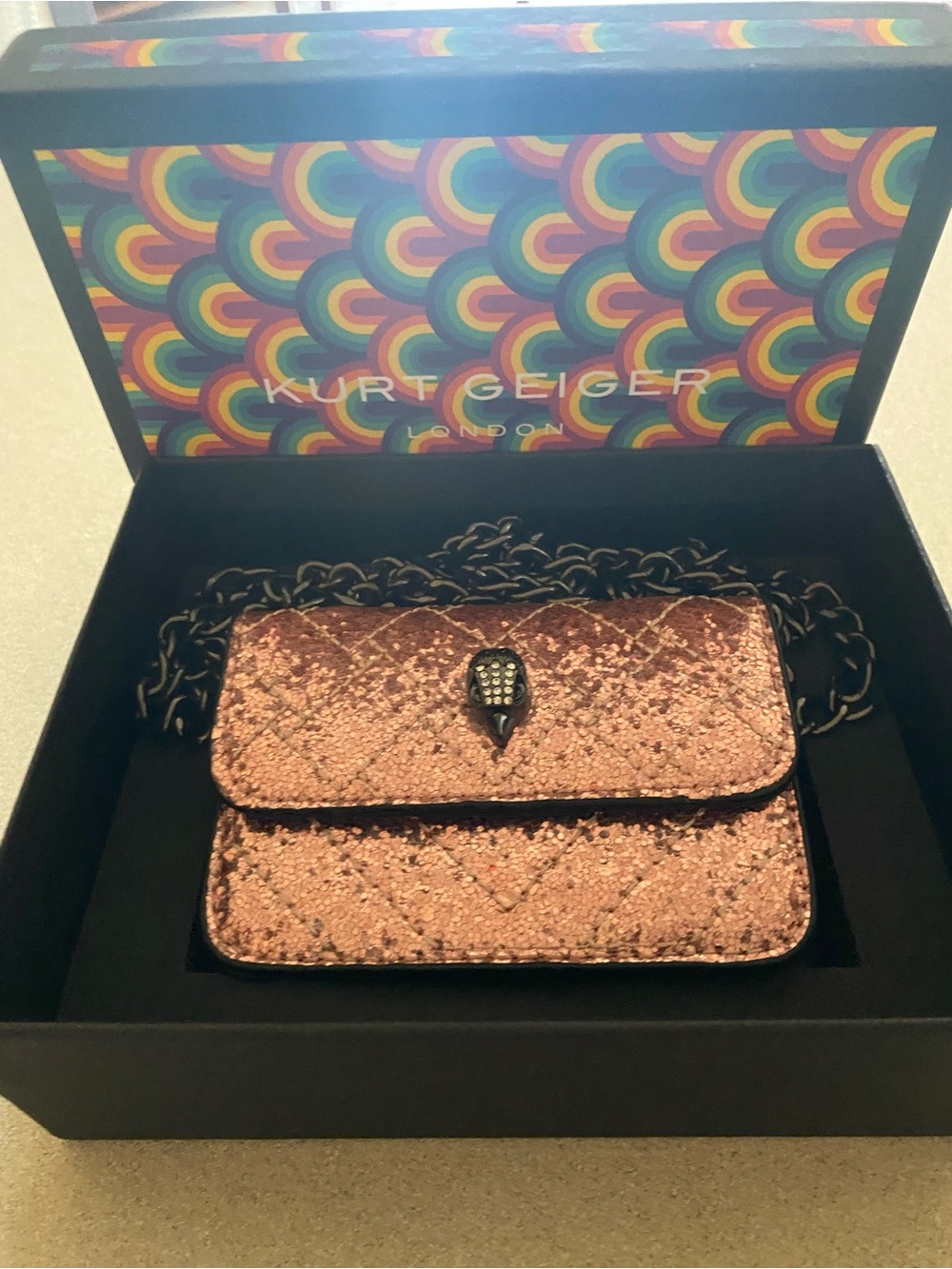 Kurt Geiger Rose Gold Sequin Mini Crossbody